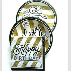BLACK AND GOLD KIDS HAPPY BIRTHDAY PARTY SET